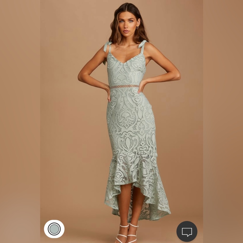 Sage Green Lace Tie Strap High Low MIDI Dress
